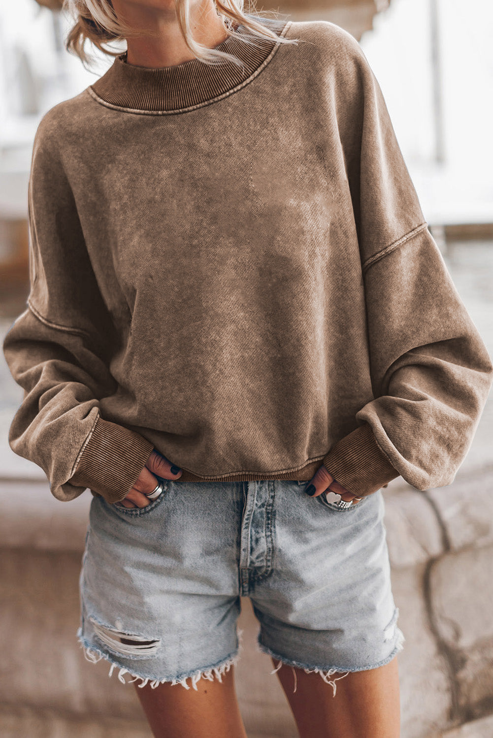 Brown Drop Shoulder Crew Neck Pullover Sweatshirt