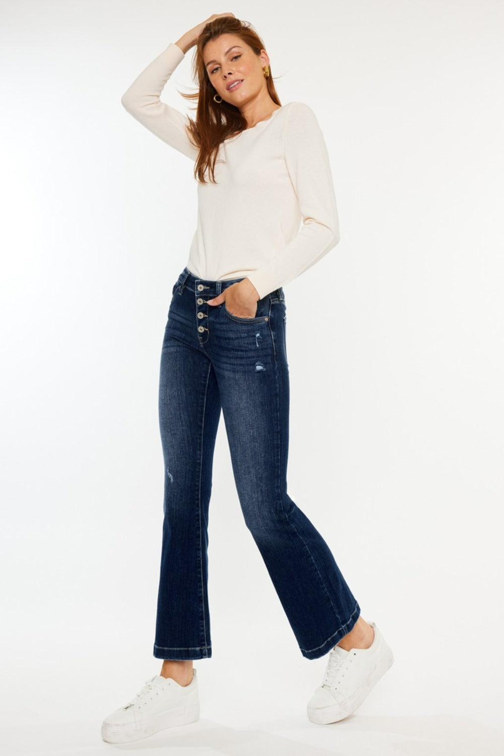 Kancan PETITE Mid Rise Button Fly Flare Jeans